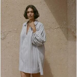 NWT Doen Marne Striped Silk-voile Mini Dress In Blue, size XS